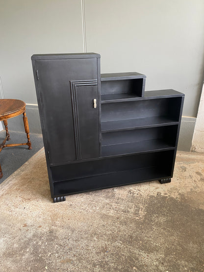 Art Deco Large Step Bookcase in Satin Black