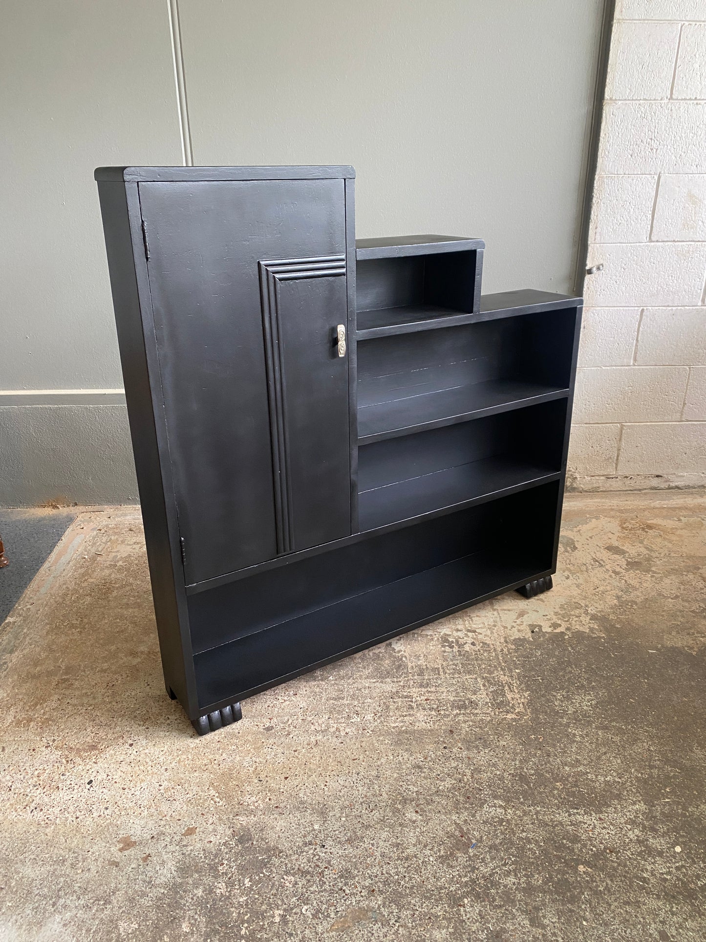 Art Deco Large Step Bookcase in Satin Black