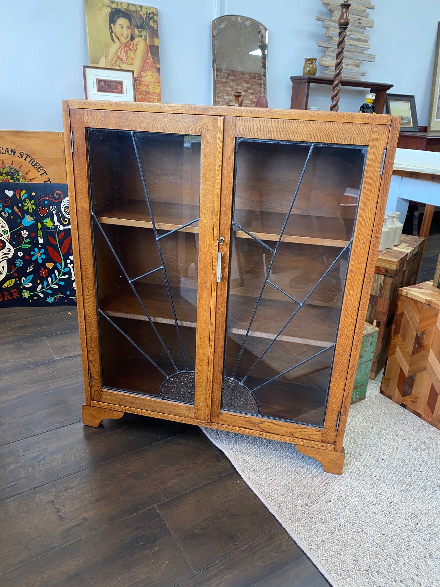 Art Deco Light English Oak Cabinet