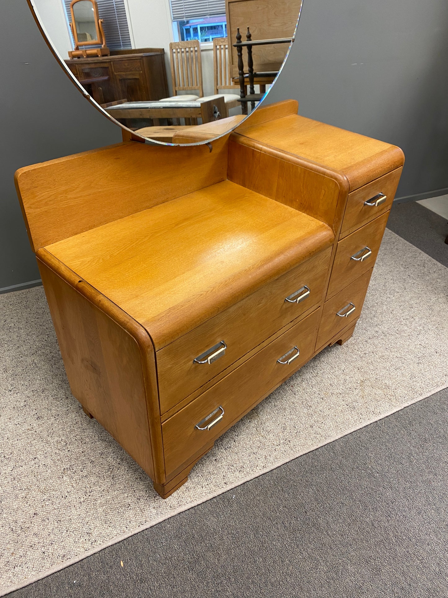 Art Deco Light Oak Dresser w. Mirror