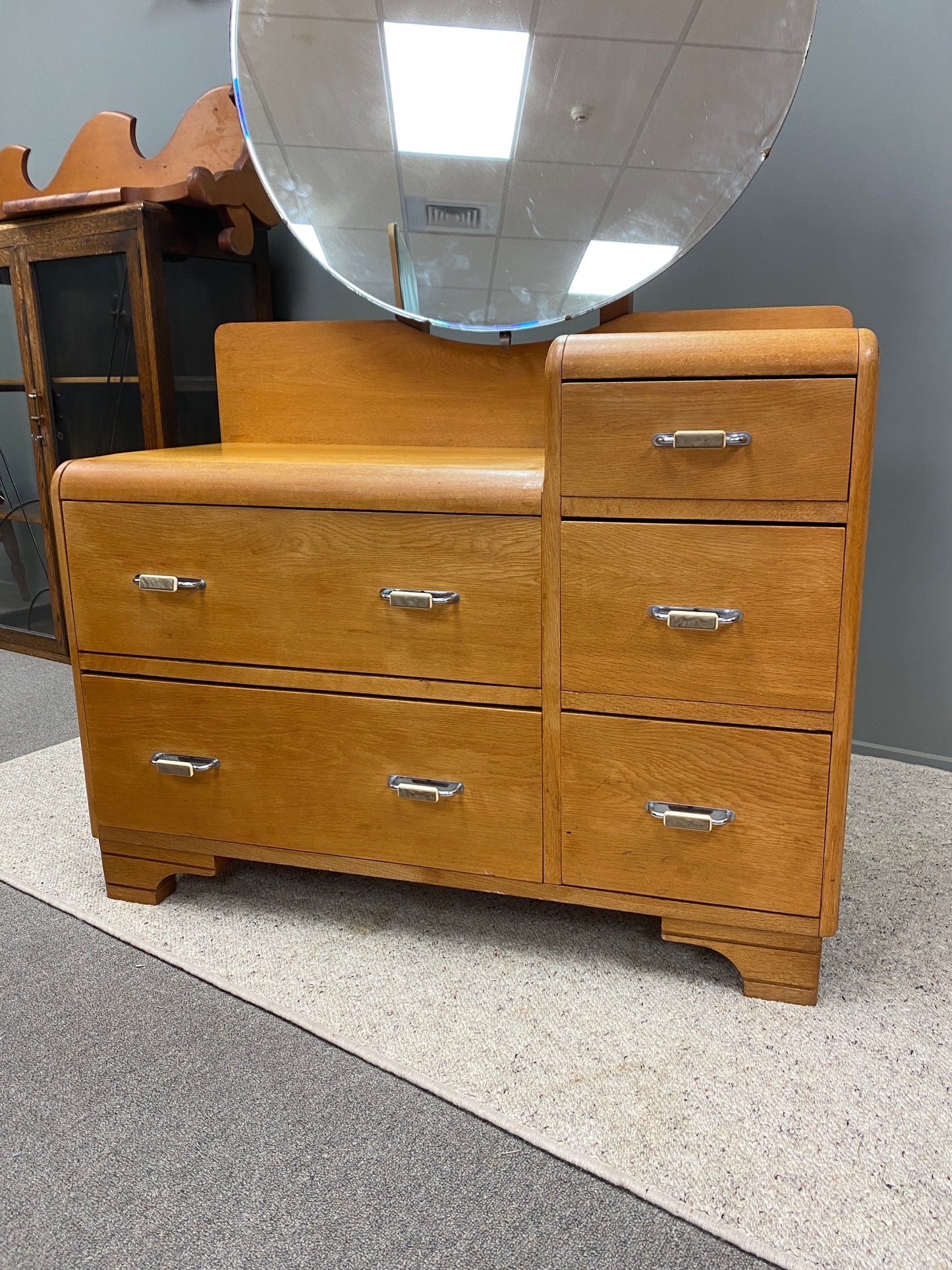 Art Deco Light Oak Dresser w. Mirror