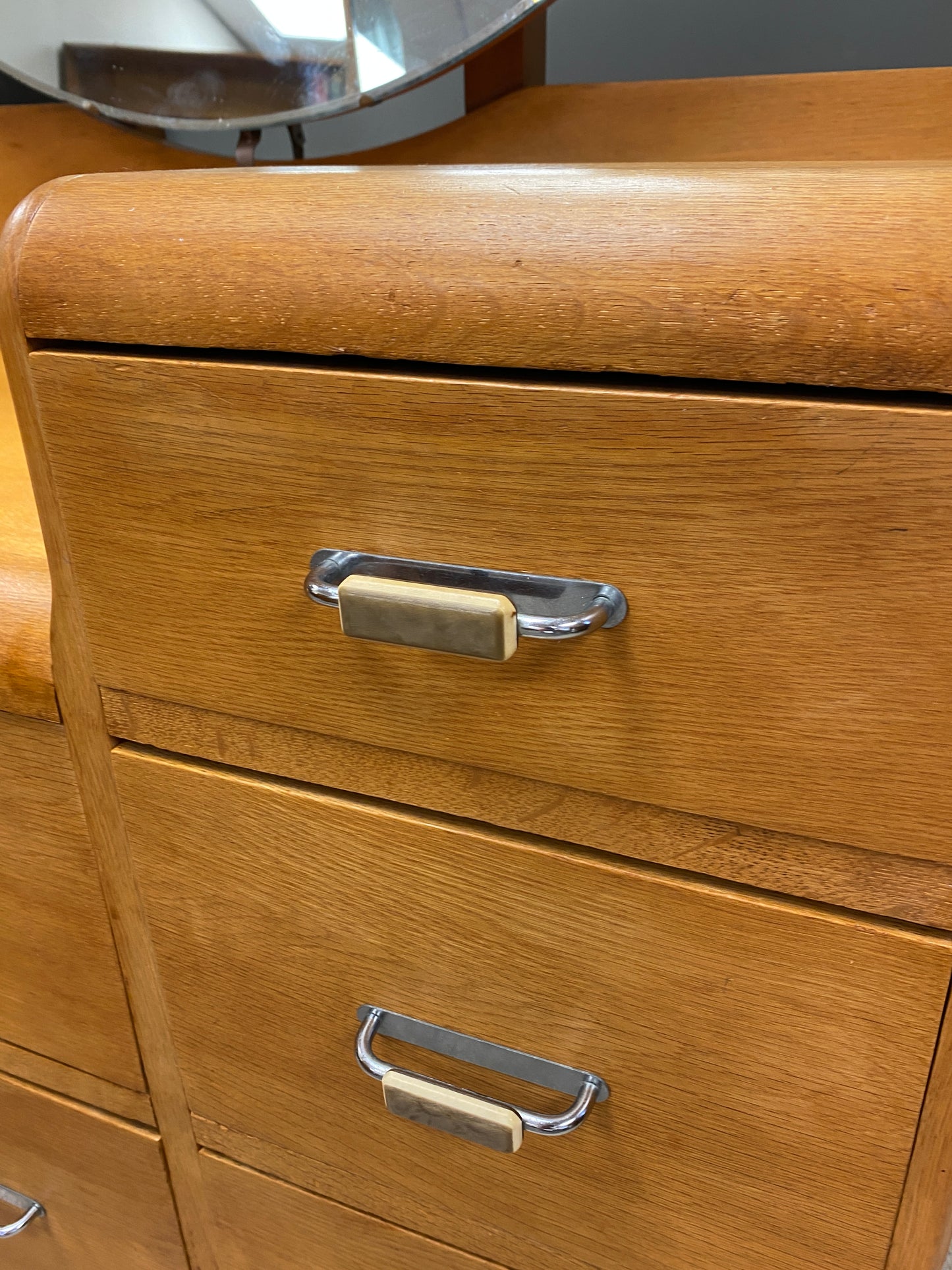 Art Deco Light Oak Dresser w. Mirror