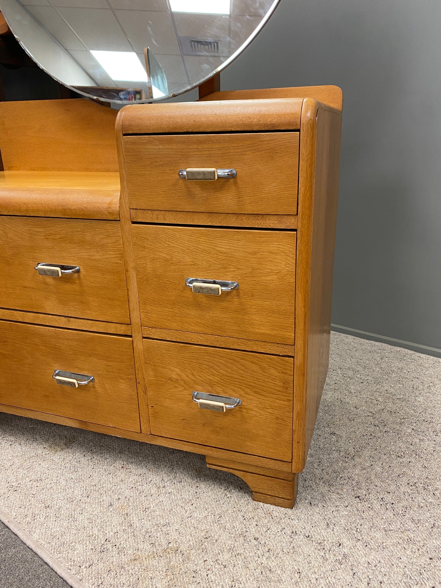 Art Deco Light Oak Dresser w. Mirror