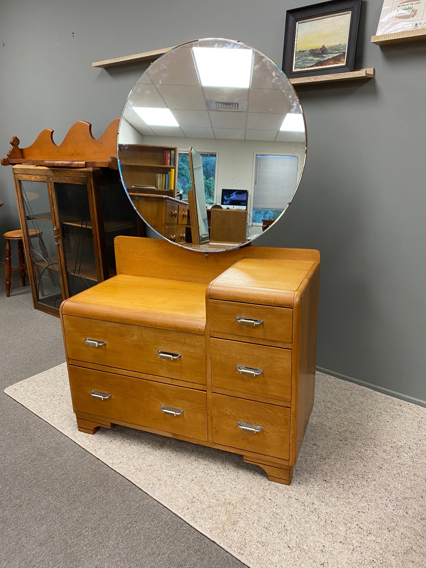 Art Deco Light Oak Dresser w. Mirror
