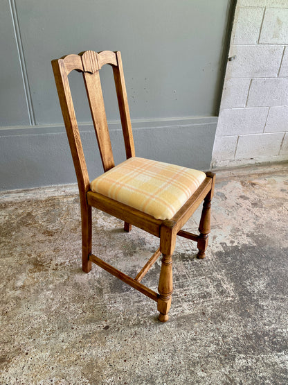 Art Deco Oak Dining Chair w. Wool Plaid Fabric