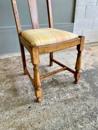 Art Deco Oak Dining Chair w. Wool Plaid Fabric