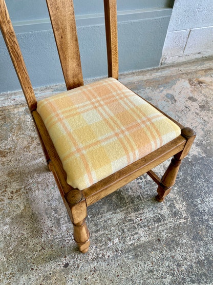 Art Deco Oak Dining Chair w. Wool Plaid Fabric