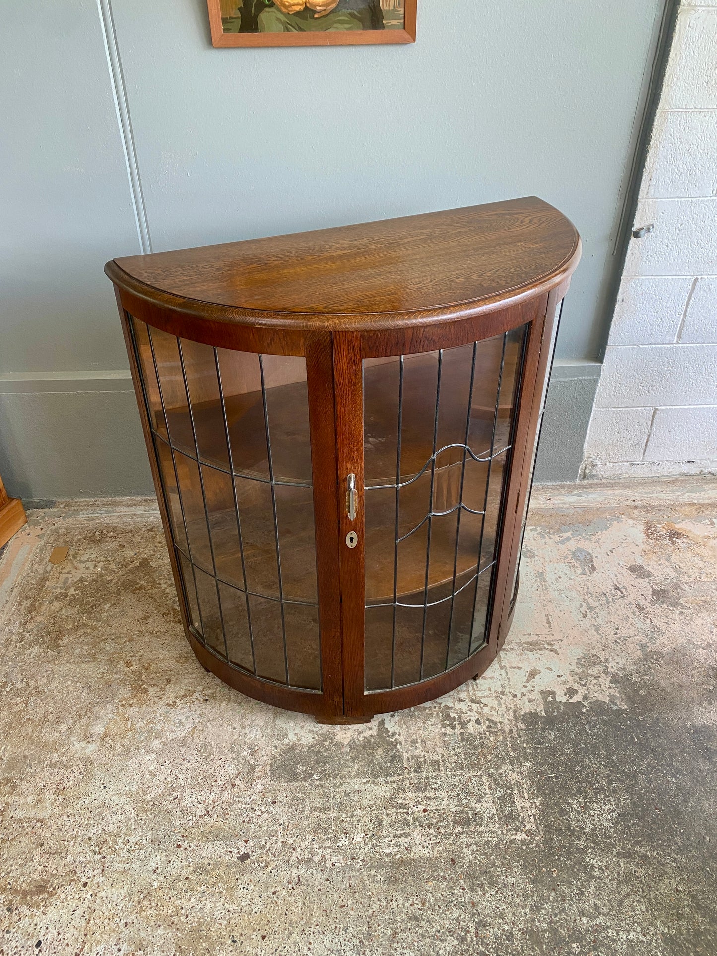 Art Deco Oak Leadlight China Cabinet
