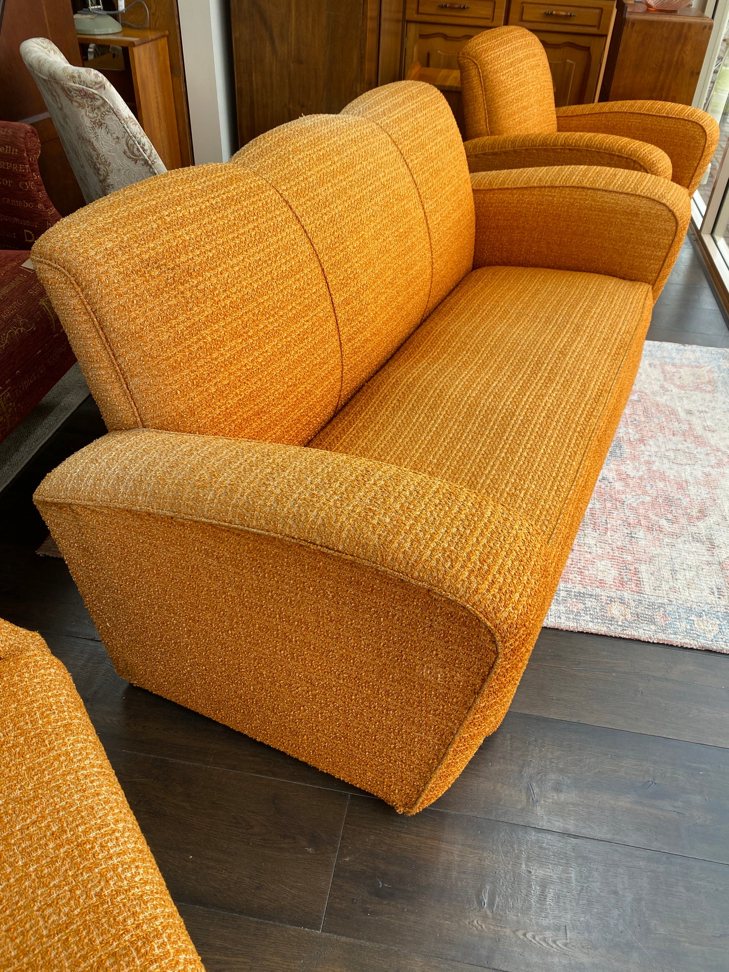 Art Deco Orange Classic 3 Seater Couch