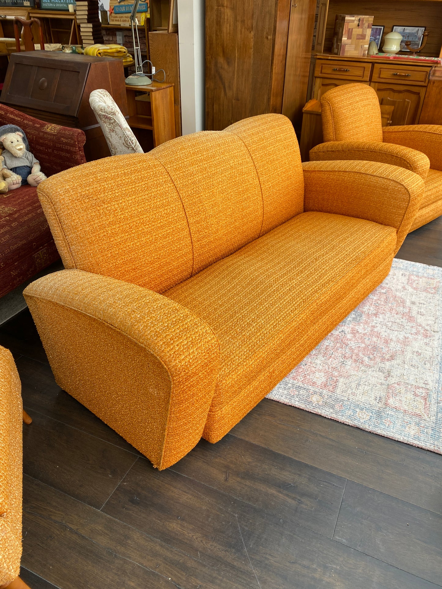 Art Deco Orange Classic 3 Seater Couch