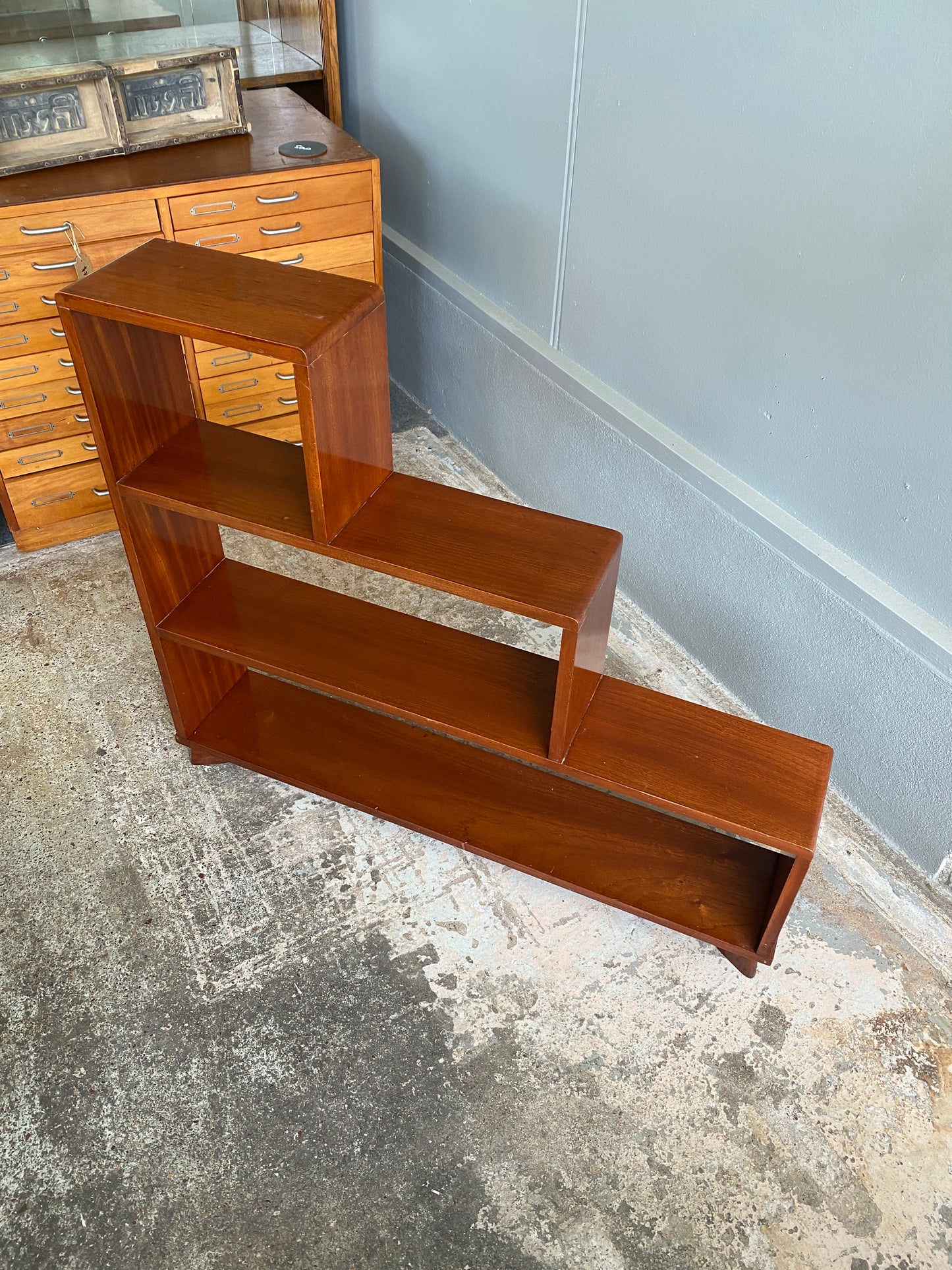 Art Deco Solid Mahogany Step Bookcase