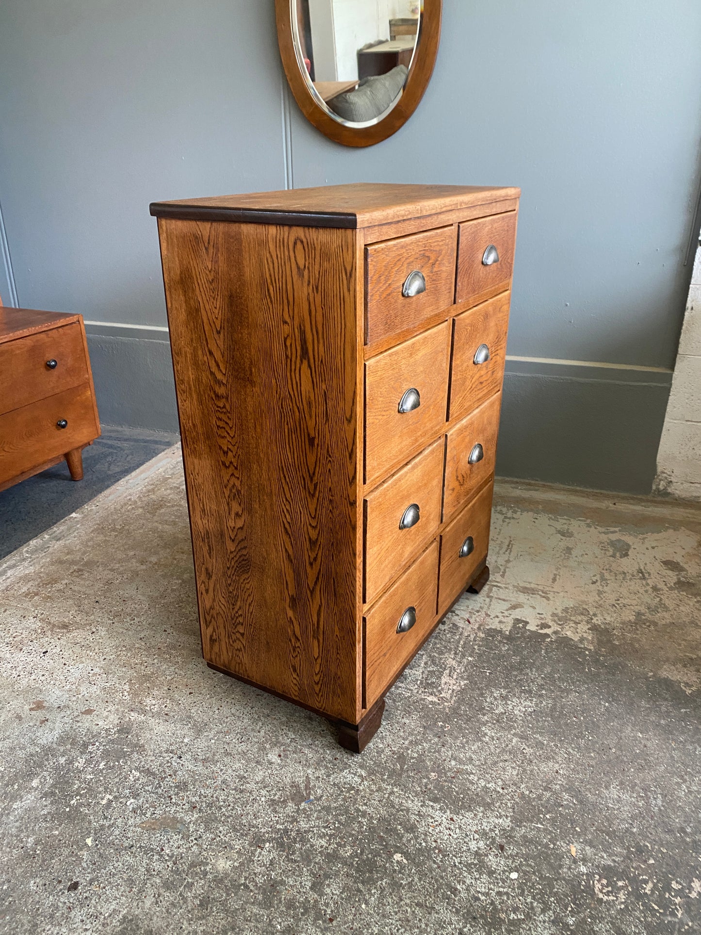 Art Deco Solid Oak 8 Drawer
