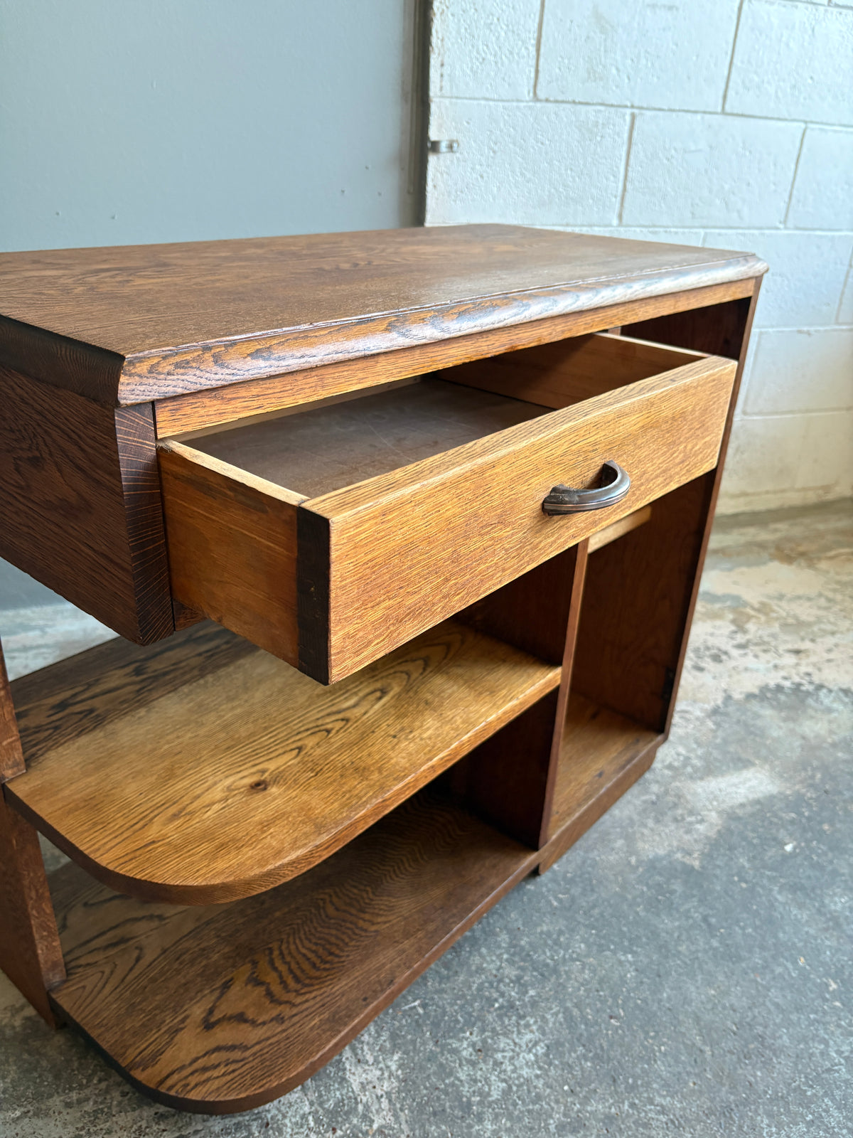 Art Deco Solid Oak Asymmetrical Side Table
