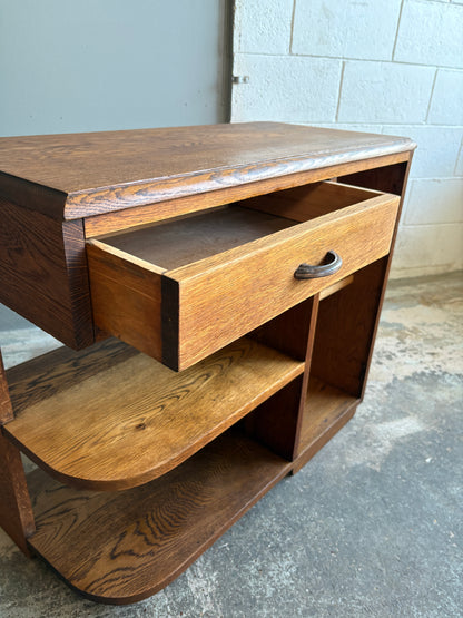 Art Deco Solid Oak Asymmetrical Side Table