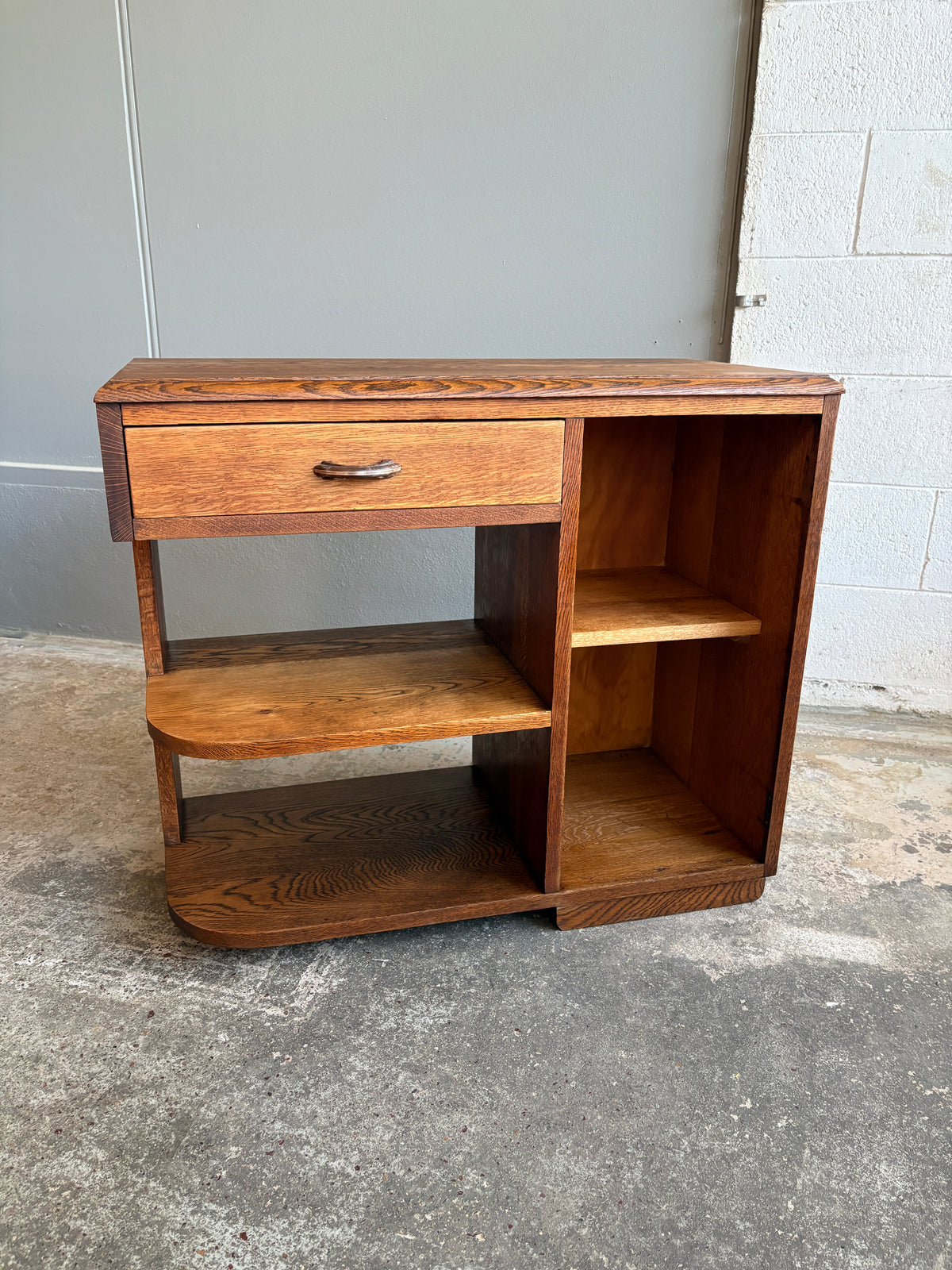 Art Deco Solid Oak Asymmetrical Side Table