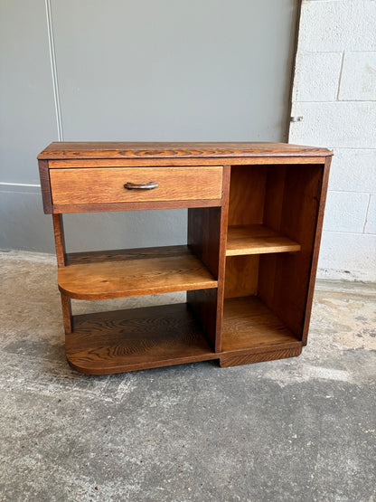 Art Deco Solid Oak Asymmetrical Side Table