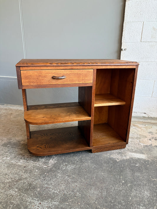 Art Deco Solid Oak Asymmetrical Side Table
