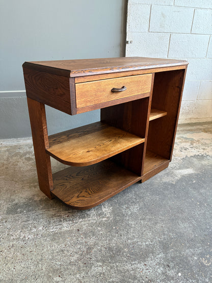 Art Deco Solid Oak Asymmetrical Side Table