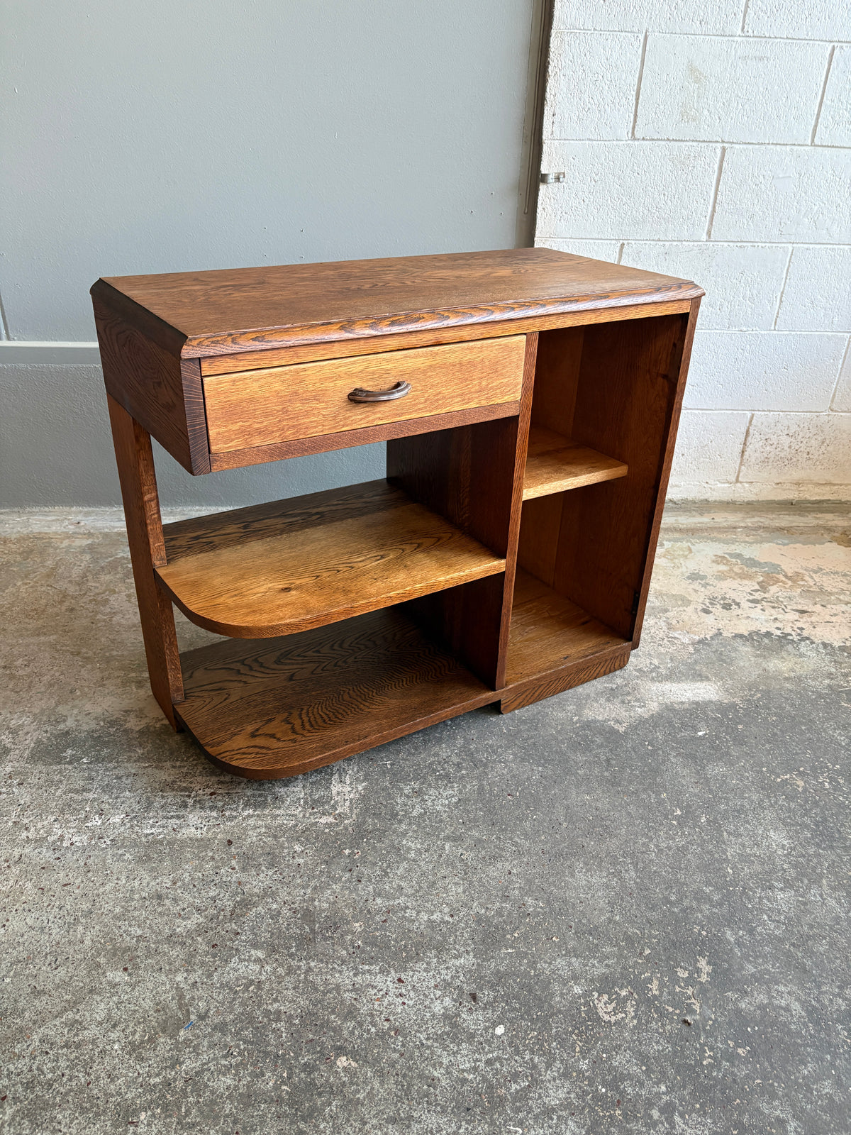 Art Deco Solid Oak Asymmetrical Side Table