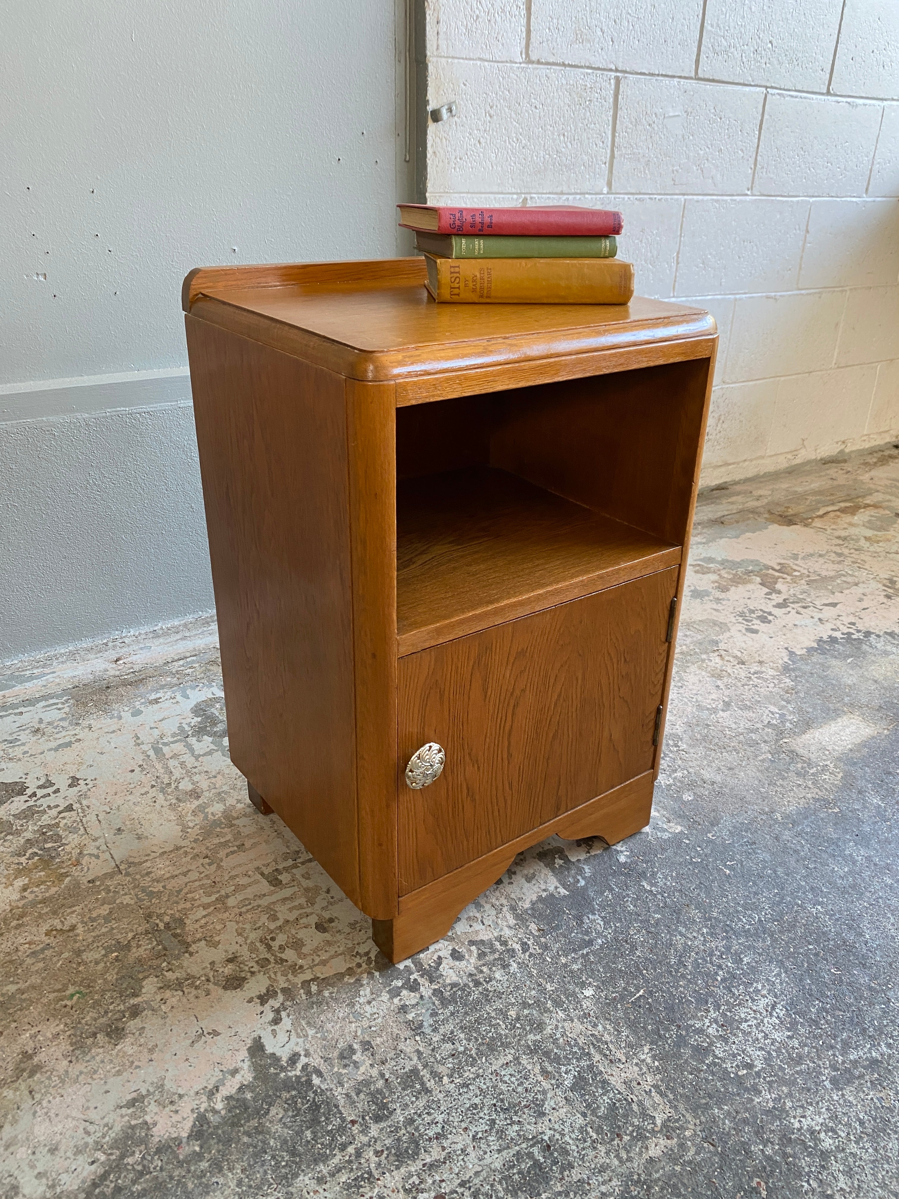 Art Deco Solid Oak Bed Side Table – Plots & Pickles