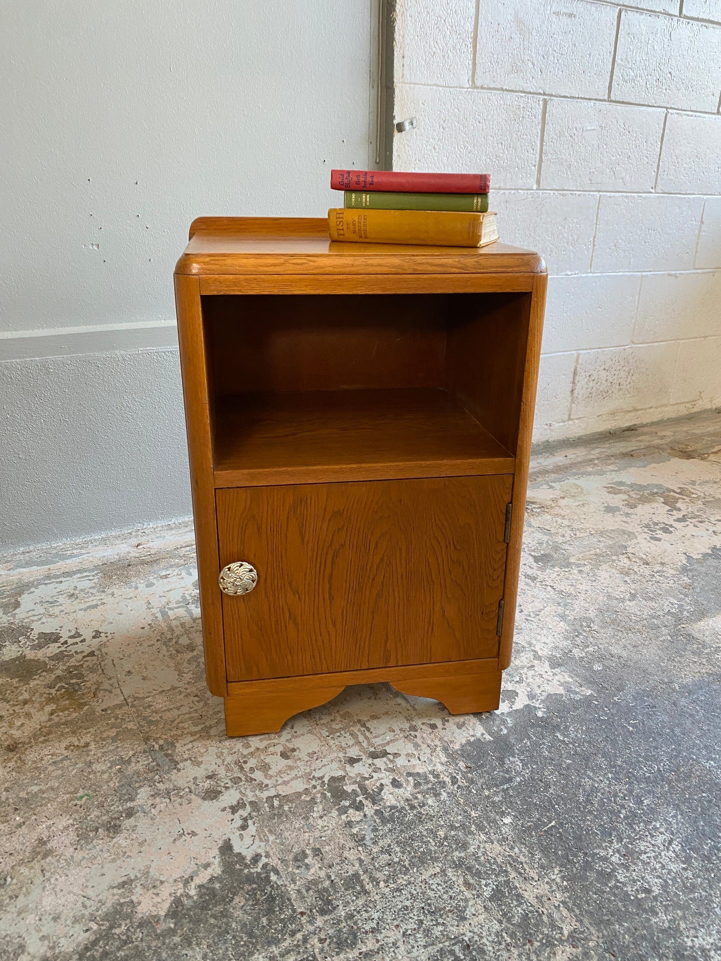 Art Deco Solid Oak Bed Side Table