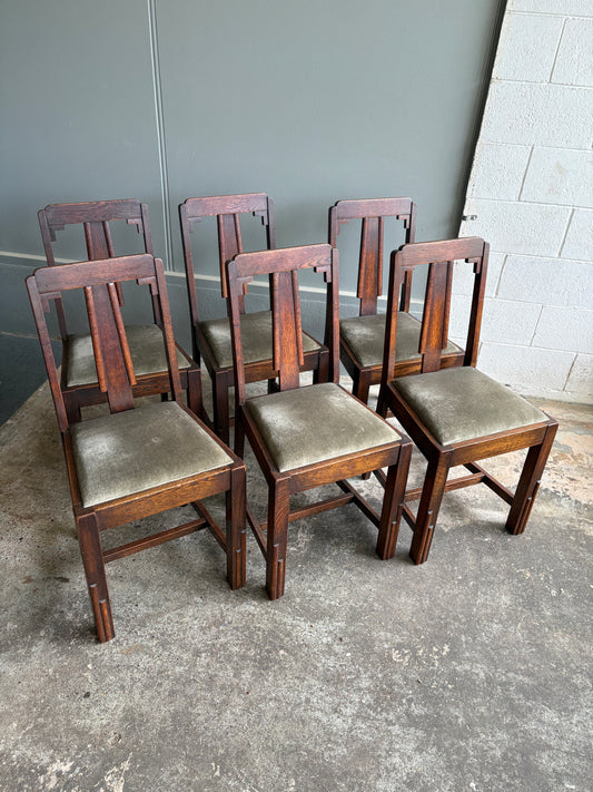 Art Deco Solid Oak Dining Chairs. (Set of 6)