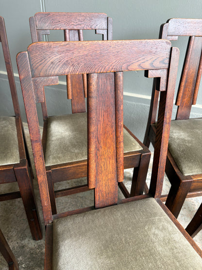 Art Deco Solid Oak Dining Chairs. (Set of 6)