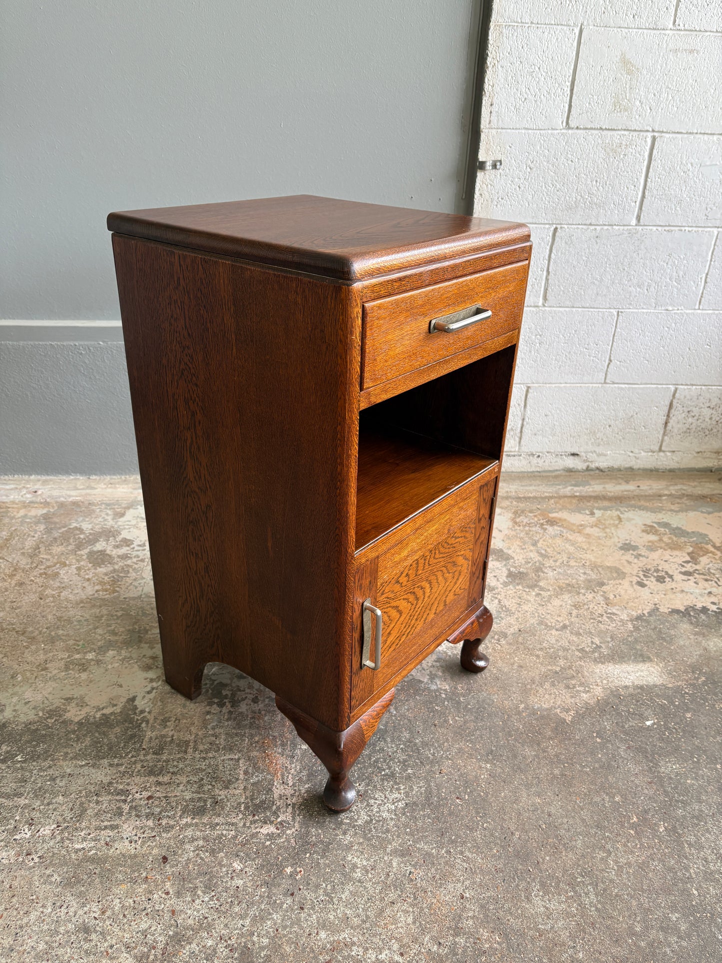 Art Deco Solid Tiger Oak Bedside Table/Pot Cupboard
