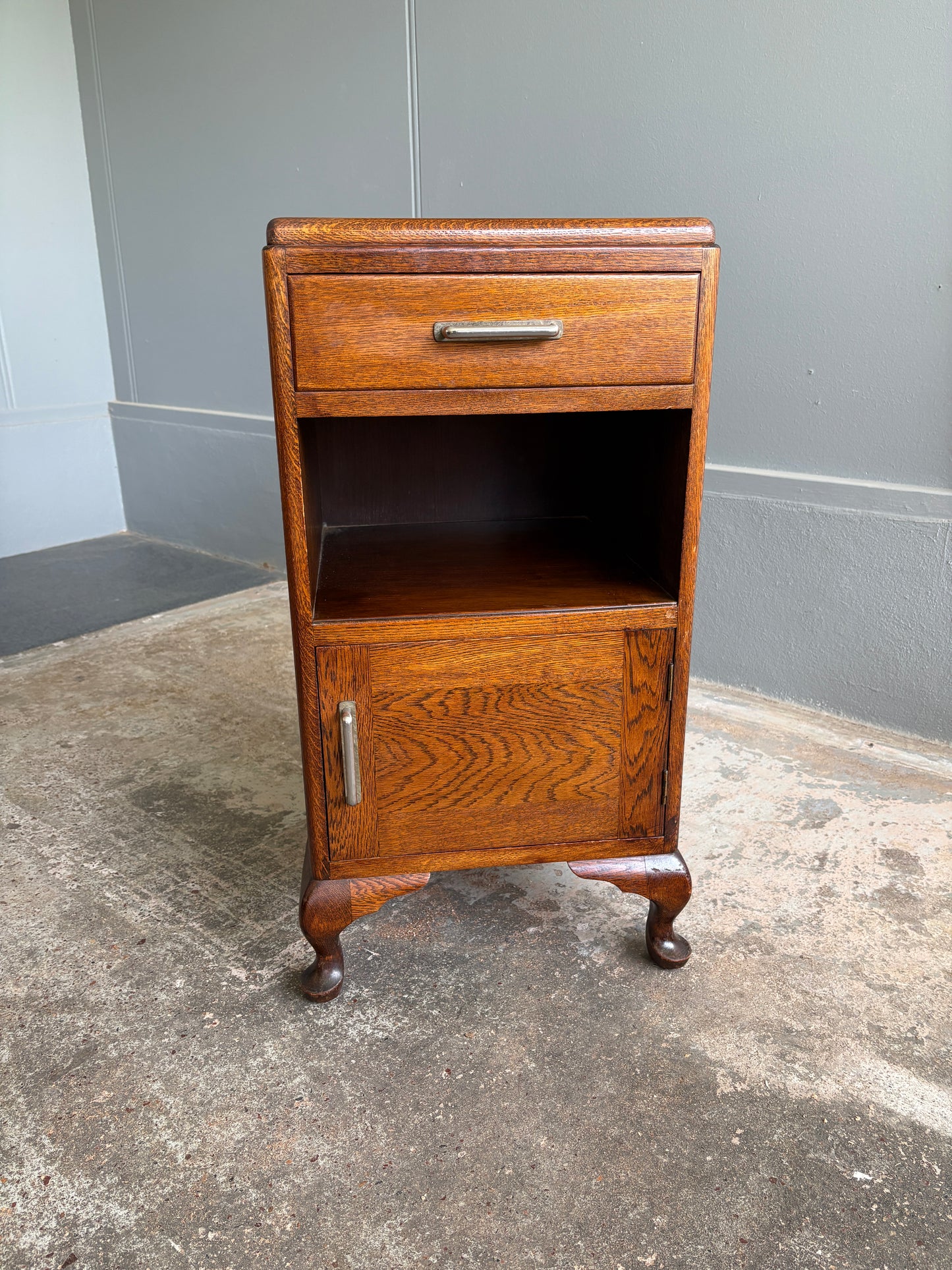 Art Deco Solid Tiger Oak Bedside Table/Pot Cupboard