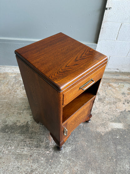 Art Deco Solid Tiger Oak Bedside Table/Pot Cupboard