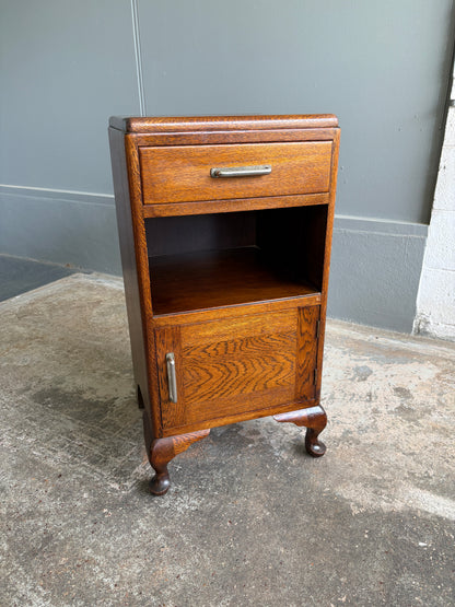 Art Deco Solid Tiger Oak Bedside Table/Pot Cupboard