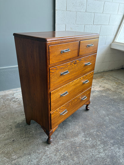 Art Deco Solid Tiger Oak Tallboy