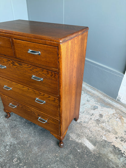 Art Deco Solid Tiger Oak Tallboy