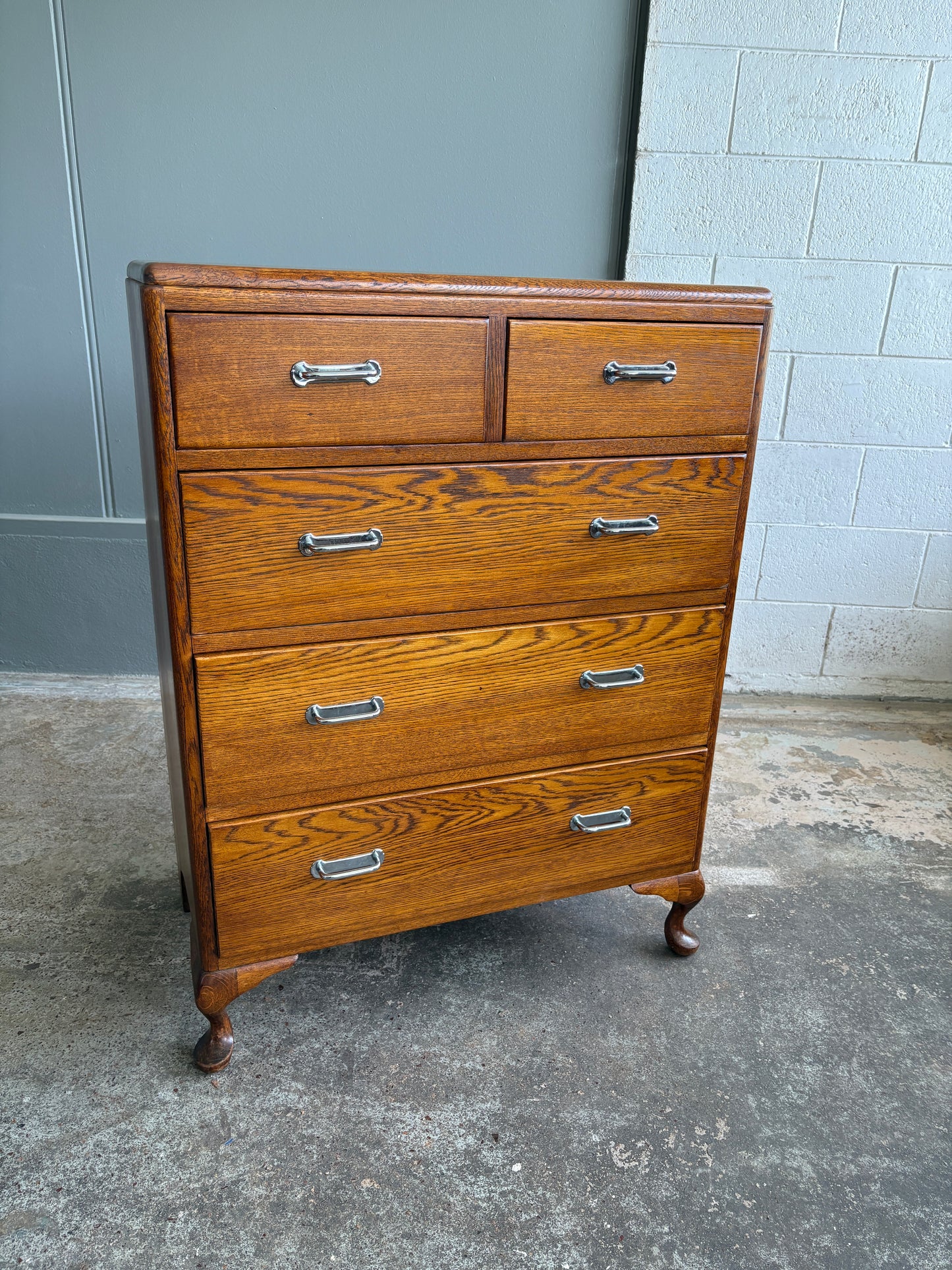 Art Deco Solid Tiger Oak Tallboy