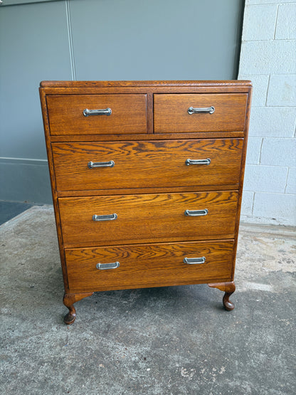 Art Deco Solid Tiger Oak Tallboy