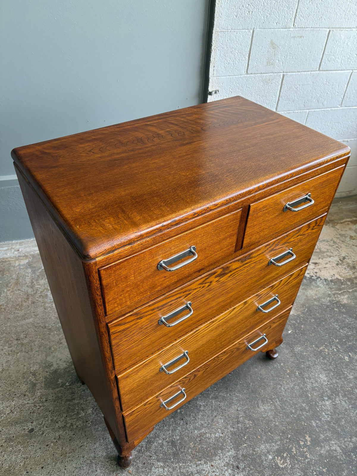 Art Deco Solid Tiger Oak Tallboy