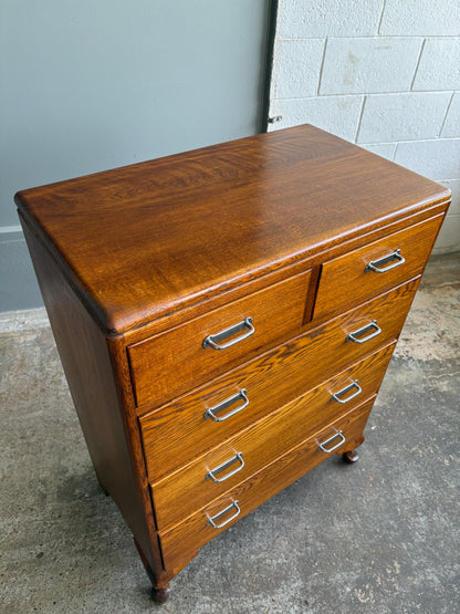 Art Deco Solid Tiger Oak Tallboy