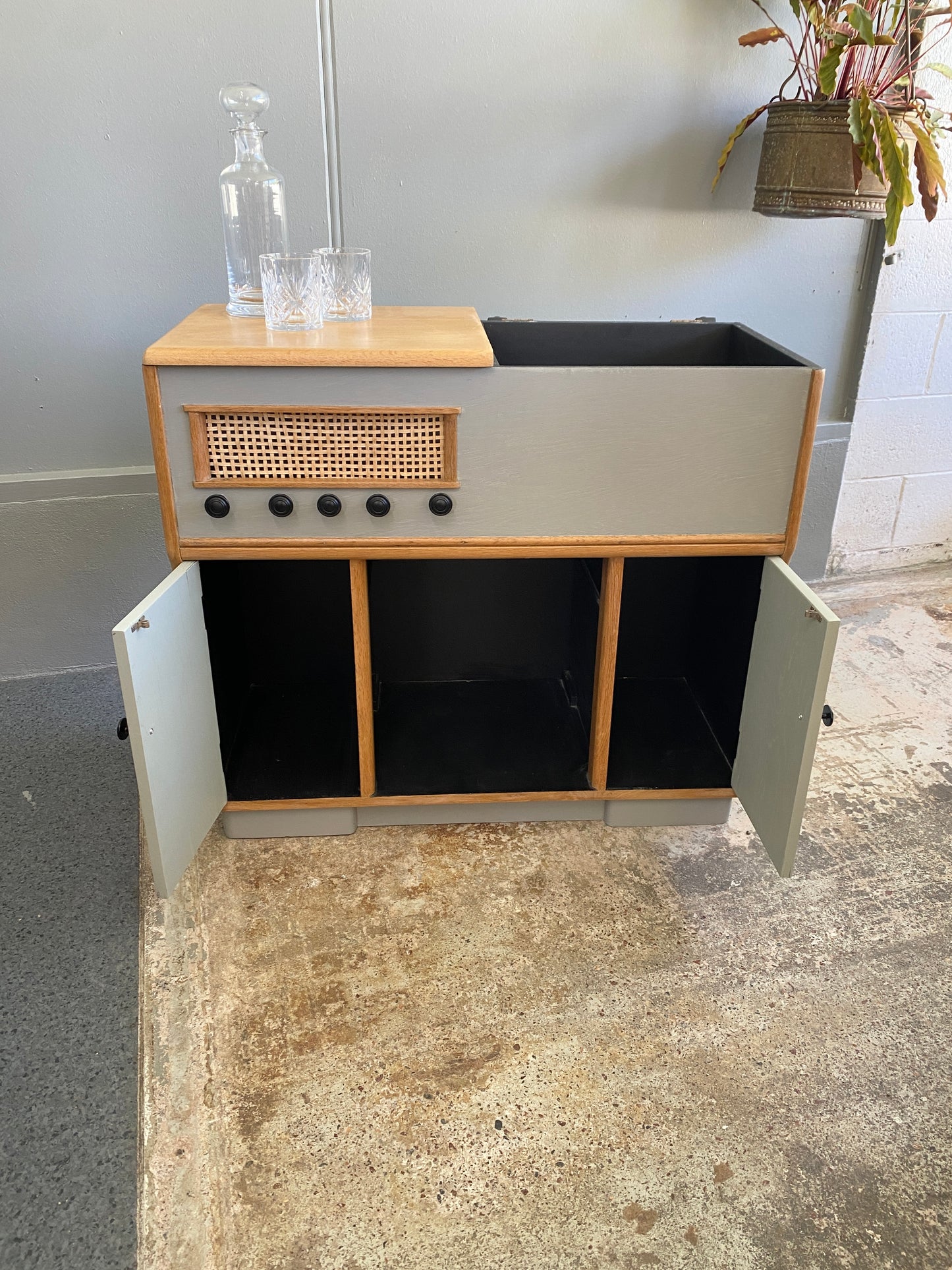 Art Deco Style Solid Oak Drinks Cabinet