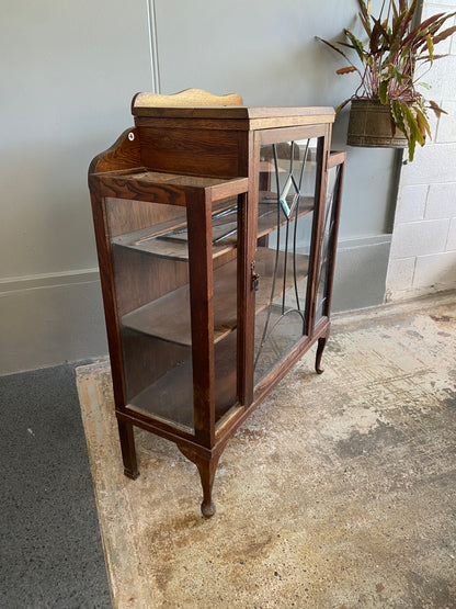 Art Deco Tiger Oak Lead Light Cabinet