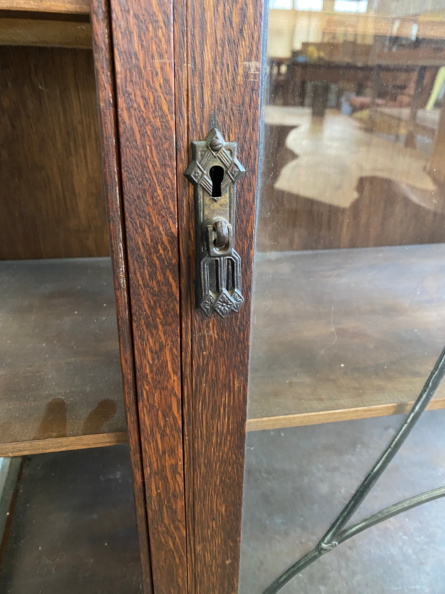 Art Deco Tiger Oak Lead Light Cabinet