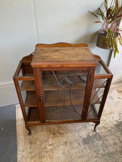 Art Deco Tiger Oak Lead Light Cabinet