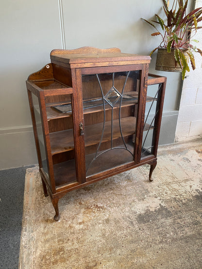 Art Deco Tiger Oak Lead Light Cabinet