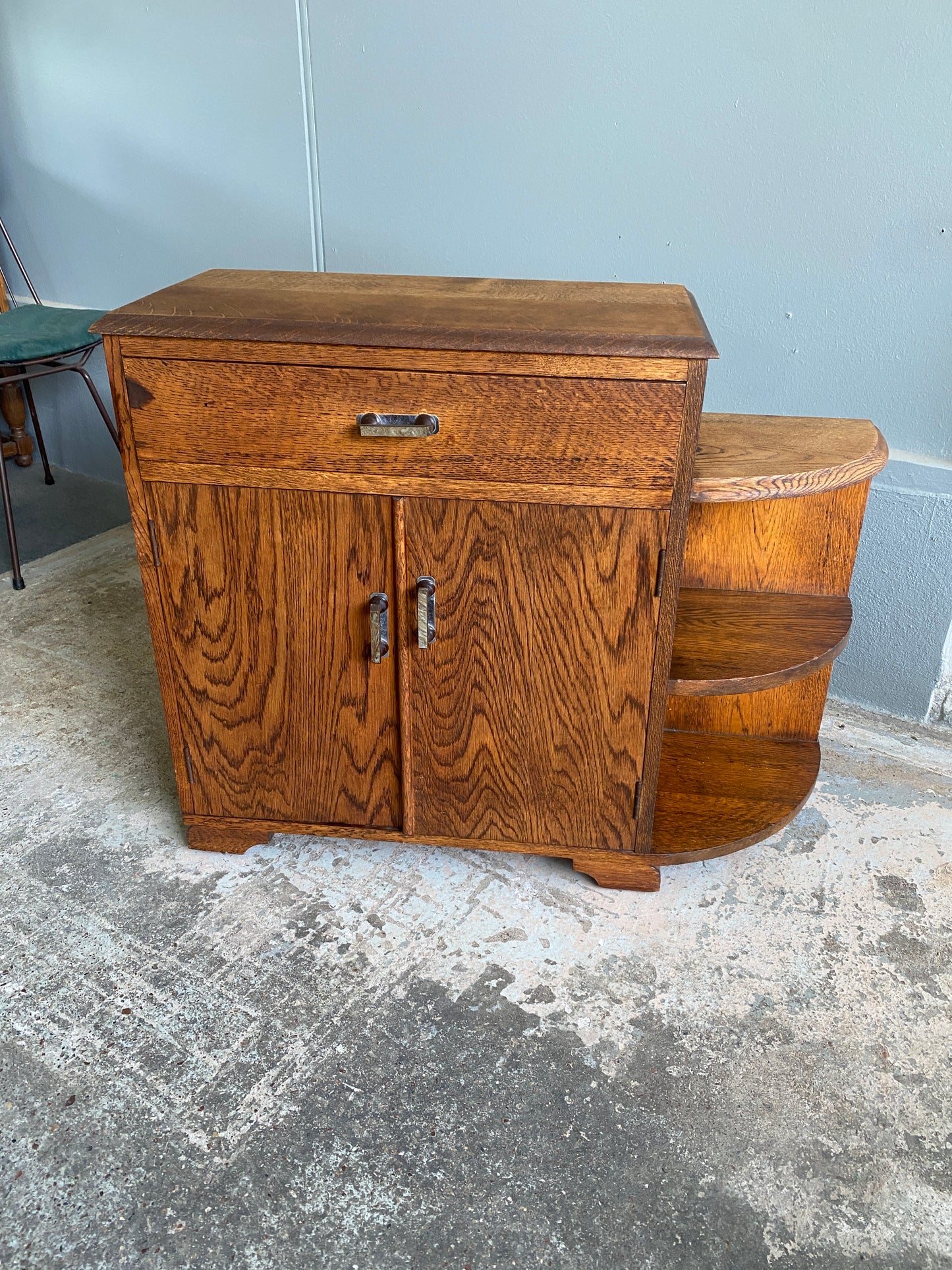 Art Deco Tiger Oak Side Cupboard/Bookshelf