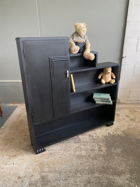 Art Deco Large Step Bookcase in Satin Black