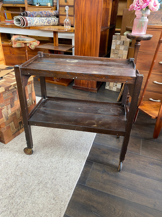 Arts & Crafts English Solid Oak Drinks Trolley