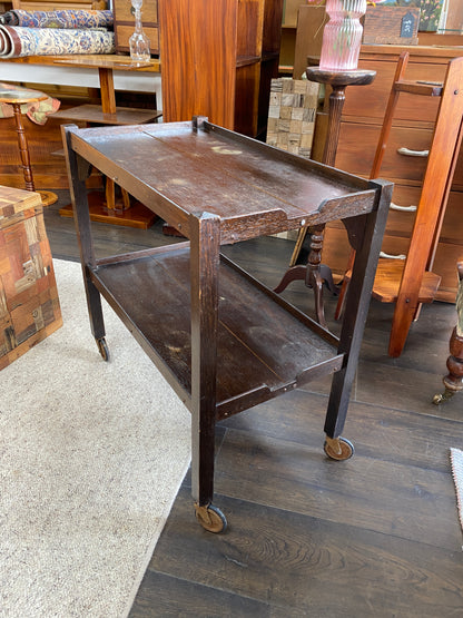 Arts & Crafts English Solid Oak Drinks Trolley