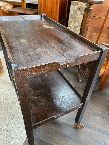 Arts & Crafts English Solid Oak Drinks Trolley