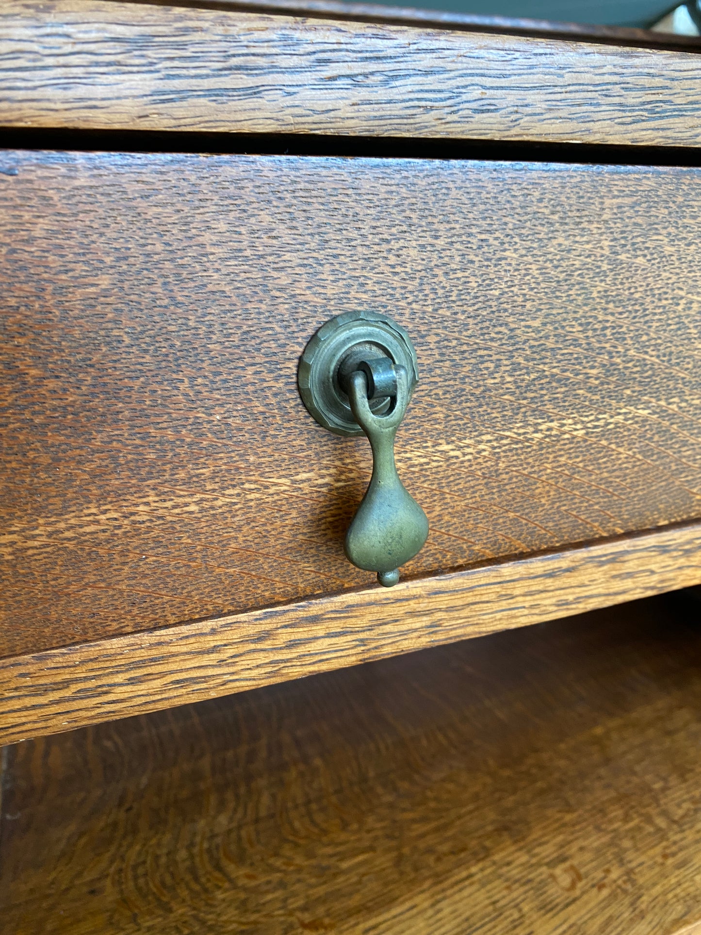 Arts & Crafts Oak Bookcase with Lead Light Display Case