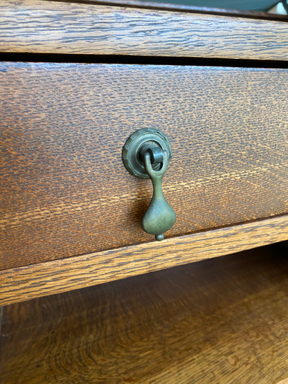 Arts & Crafts Oak Bookcase with Lead Light Display Case