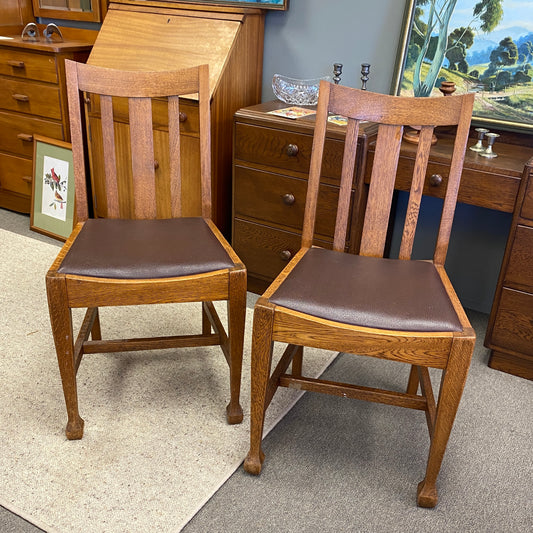 Arts & Crafts Oak Side Chairs - Pair